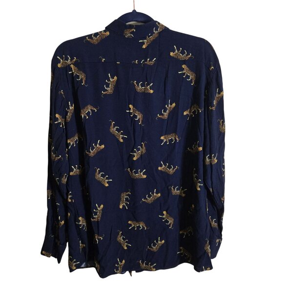 Paul Smith Navy Leopard Novelty Print Button Down Blouse Size M - Picture 3 of 6